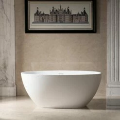 WOODBRIDGE 55 In. X 29.5 In. Luxury Contemporary Solid Surface Freestanding Bathtub In Matte White