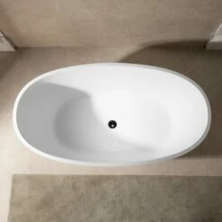 WOODBRIDGE 55 In. X 29.5 In. Luxury Contemporary Solid Surface Freestanding Bathtub In Matte White -Woodbridgebath Shop 6242c5ff85e17 thumb 600x600
