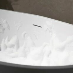 WOODBRIDGE 55 In. X 29.5 In. Luxury Contemporary Solid Surface Freestanding Bathtub In Matte White -Woodbridgebath Shop 6242c6004ec56 thumb 600x600