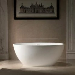 WOODBRIDGE 55 In. X 29.5 In. Luxury Contemporary Solid Surface Freestanding Bathtub In Matte White -Woodbridgebath Shop 6242c606b4e7d thumb 600x600
