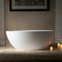 WOODBRIDGE 59 In. X 30.75 In. Luxury Contemporary Solid Surface Freestanding Bathtub In Matte White