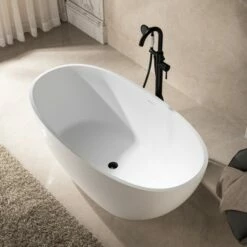 WOODBRIDGE 59 In. X 30.75 In. Luxury Contemporary Solid Surface Freestanding Bathtub In Matte White -Woodbridgebath Shop 6242c94901b48 thumb 600x600