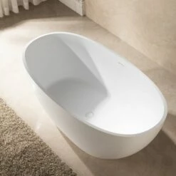 WOODBRIDGE 59 In. X 30.75 In. Luxury Contemporary Solid Surface Freestanding Bathtub In Matte White -Woodbridgebath Shop 6242c9496133f thumb 600x600