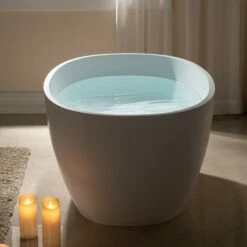 WOODBRIDGE 59 In. X 30.75 In. Luxury Contemporary Solid Surface Freestanding Bathtub In Matte White -Woodbridgebath Shop 6242c952ecab8 thumb 600x600