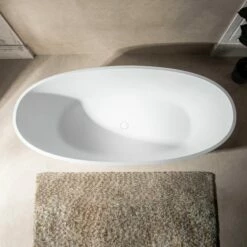 WOODBRIDGE 67 In. X 30.75 In. Luxury Contemporary Solid Surface Freestanding Bathtub In Matte White -Woodbridgebath Shop 6242ca62c8868 thumb 600x600