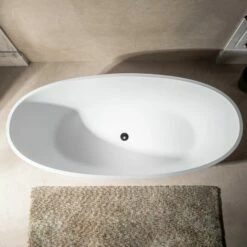WOODBRIDGE 67 In. X 30.75 In. Luxury Contemporary Solid Surface Freestanding Bathtub In Matte White -Woodbridgebath Shop 6242ca640641d thumb 600x600