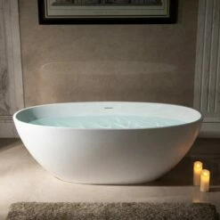 WOODBRIDGE 67 In. X 30.75 In. Luxury Contemporary Solid Surface Freestanding Bathtub In Matte White -Woodbridgebath Shop 6242ca647df0d thumb 600x600