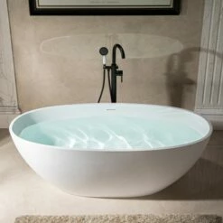 WOODBRIDGE 67 In. X 30.75 In. Luxury Contemporary Solid Surface Freestanding Bathtub In Matte White -Woodbridgebath Shop 6242ca6b98e58 thumb 600x600