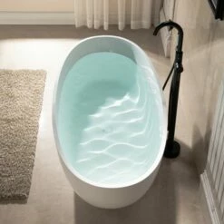 WOODBRIDGE 67 In. X 30.75 In. Luxury Contemporary Solid Surface Freestanding Bathtub In Matte White -Woodbridgebath Shop 6242ca6ccaa81 thumb 600x600