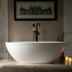 WOODBRIDGE 67 In. X 30.75 In. Luxury Contemporary Solid Surface Freestanding Bathtub In Matte White -Woodbridgebath Shop 6242ca6e74c85 thumb 600x600