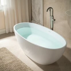 WOODBRIDGE 67 In. X 30.75 In. Luxury Contemporary Solid Surface Freestanding Bathtub In Matte White -Woodbridgebath Shop 6242ca733ef86 thumb 600x600
