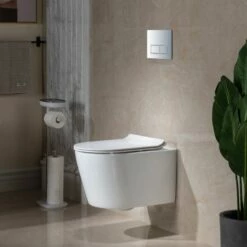 WOODBRIDGE Wall Hung 1.60 GPF/0.8 GPF Dual Flush Elongated Toilet With In-Wall Tank And Carrier System. F0130 + WHTA001