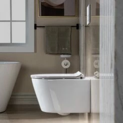 WOODBRIDGE Wall Hung 1.60 GPF/0.8 GPF Dual Flush Elongated Toilet With In-Wall Tank And Carrier System. F0130 + WHTA001 -Woodbridgebath Shop 62441484c7c45 thumb 600x600