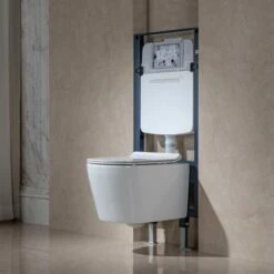 WOODBRIDGE Wall Hung 1.60 GPF/0.8 GPF Dual Flush Elongated Toilet With In-Wall Tank And Carrier System. F0130 + WHTA001 -Woodbridgebath Shop 62441486ac98d thumb 600x600