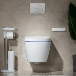 WOODBRIDGE Intelligent Compact Elongated Dual-flush Wall Hung Toilet With Bidet Wash Function, Heated Seat & Dryer. Matching Concealed Tank System And White Marble Stone Slim Flush Plates Included.LT611 + SWHT611+FP611-WH