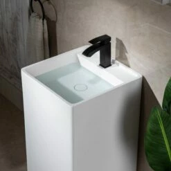 WOODBRIDGE 17-3/4 X 17-3/4" X 35-5/8" Contemporary One Piece Solid Surface Pedestal Bathroom Sink With Single Faucet Hole And Overflow -Woodbridgebath Shop 624fef1b47784 thumb 600x600