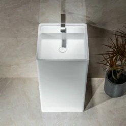 WOODBRIDGE 17-3/4 X 17-3/4" X 35-5/8" Contemporary One Piece Solid Surface Pedestal Bathroom Sink With Single Faucet Hole And Overflow -Woodbridgebath Shop 624fef1cbc487 thumb 600x600