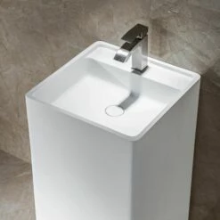 WOODBRIDGE 17-3/4 X 17-3/4" X 35-5/8" Contemporary One Piece Solid Surface Pedestal Bathroom Sink With Single Faucet Hole And Overflow -Woodbridgebath Shop 624fef25465e9 thumb 600x600