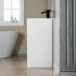 WOODBRIDGE 17-3/4 X 17-3/4" X 35-5/8" Contemporary One Piece Solid Surface Pedestal Bathroom Sink With Single Faucet Hole And Overflow -Woodbridgebath Shop 624fef2863eb8 thumb 600x600