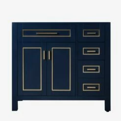 WOODBRIDGE Milan 36"x21"x33" Solid Wood Bath Vanities Cabinet Only With Drawers On Right, Without Top, Navy Blue, Milan 3621R-NB -Woodbridgebath Shop 626262b79386a thumb 600x600