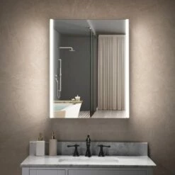 Best Seller WOODBRIDGE Contemporary 24”W X 30"H Surface Mount Frameless One Door Medicine Cabinet With Mirror Defogger And Soft Close Hinges, MCL2430