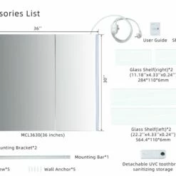 WOODBRIDGE Contemporary 36”W X 30"H Surface Mount Frameless 2 Doors Medicine Cabinet With Mirror Defogger And Soft Close Hinges, MCL3630 -Woodbridgebath Shop 6262691429085 thumb 600x600