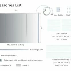 WOODBRIDGE Contemporary 48”W X 30"H Surface Mount Frameless Tri View Medicine Cabinet With Mirror Defogger And Soft Close Hinges, MCL4830 -Woodbridgebath Shop 62626a2627d01 thumb 600x600
