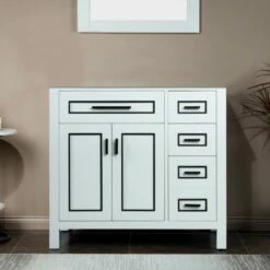 WOODBRIDGE Milan 36"x21"x33" Solid Wood Bath Vanities Cabinet Only With Drawers On Right, Without Top, White, Milan 3621R-WH