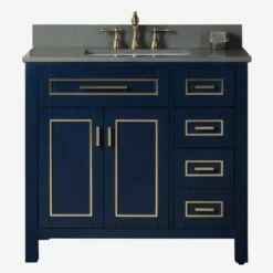 WOODBRIDGE Milan 37" Floor Mounted Single Basin Vanity Set With Solid Wood Cabinet In Navy Blue And Engineered Stone Composite Vanity Top In Fish Belly White With Pre-installed Undermount Rectangle Bathroom Sink In White And Pre-Drilled 3-Hole For 8-inch -Woodbridgebath Shop 626b99d5992e0 thumb 600x600