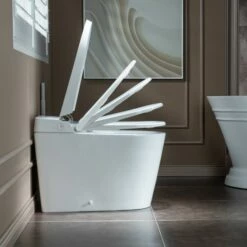 Best Seller WOODBRIDGE B0990S One Piece Elongated Smart Toilet Bidet With Auto Open & Close, Auto Flush, Foot Sensor Flush, LED Temperature Display, Heated Seat And Integrated Multi Function Remote Control, White -Woodbridgebath Shop 627cd33e1af16 thumb 600x600