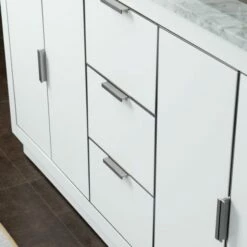 WOODBRIDGE Venice 60"x21"x33" Solid Wood Bath Vanities Side Cabinet In White With Brushed Nickel Trim And Carrara Marble Vanity Top Cabinet With 3 Pre-Drilled Holes For 8-inch Widespread Faucet. -Woodbridgebath Shop 62b18fffe5672 thumb 600x600