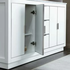 WOODBRIDGE Venice 60"x21"x33" Solid Wood Bath Vanities Side Cabinet In White With Brushed Nickel Trim And Carrara Marble Vanity Top Cabinet With 3 Pre-Drilled Holes For 8-inch Widespread Faucet. -Woodbridgebath Shop 62b19000e2fa6 thumb 600x600