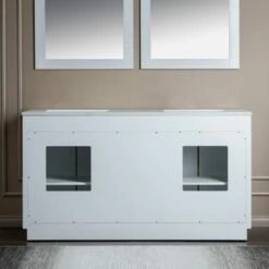 WOODBRIDGE Venice 60"x21"x33" Solid Wood Bath Vanities Side Cabinet In White With Brushed Nickel Trim And Engineered Stone Composite Vanity Top In Fish Belly White With 3 Pre-Drilled Holes For 8-inch Widespread Faucet. -Woodbridgebath Shop 62b27844580b7 thumb 600x600