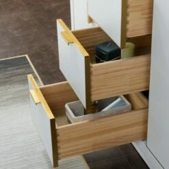 WOODBRIDGE Venice 60"x21"x33" Solid Wood Bath Vanities Side Cabinet In White With Gold Trim And Carrara Marble Vanity Top Cabinet With 3 Pre-Drilled Holes For 8-inch Widespread Faucet. -Woodbridgebath Shop 62b279940b26f thumb 600x600