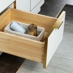 WOODBRIDGE Venice 60"x21"x33" Solid Wood Bath Vanities Side Cabinet In White With Gold Trim And Engineered Stone Composite Vanity Top In Dark Gray With 3 Pre-Drilled Holes For 8-inch Widespread Faucet. -Woodbridgebath Shop 62b27a598a3a3 thumb 600x600