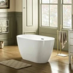 WOODBRIDGE 48" Acrylic Freestanding Bathtub Contemporary Soaking With Brushed Nickel Overflow And Drain,White Tub, B1703-B/N-Drain&O -Woodbridgebath Shop 62b576716c539 thumb 600x600