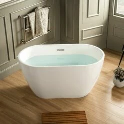WOODBRIDGE 48" Acrylic Freestanding Bathtub Contemporary Soaking With Brushed Nickel Overflow And Drain,White Tub, B1703-B/N-Drain&O -Woodbridgebath Shop 62b576736229f thumb 600x600