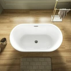 WOODBRIDGE 48" Acrylic Freestanding Bathtub Contemporary Soaking With Brushed Nickel Overflow And Drain,White Tub, B1703-B/N-Drain&O -Woodbridgebath Shop 62b5767d58d55 thumb 600x600