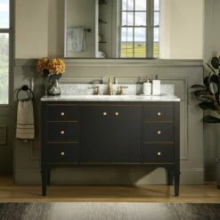 WOODBRIDGE Roma 49"x22"x38" Solid Wood Bath Vanity In Espresso With Gold Hardware And Carrara Marble Top With 3 Pre-Drilled Holes, Roma-4821-Espresso+CAVT4922D-8