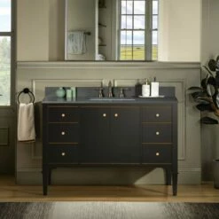 WOODBRIDGE Roma 49"x22"x38" Solid Wood Bath Vanity In Espresso With Gold Hardware And Dark Gray Engineered Stone Composite Vanity Top With 3 Pre-Drilled Holes, Roma-4821-Espresso+DGVT4922D-8