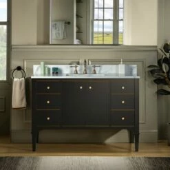 WOODBRIDGE Roma 49"x22"x38" Solid Wood Bath Vanity In Espresso With Gold Hardware And Fish Belly Engineered Stone Composite Vanity Top With 3 Pre-Drilled Holes, Roma-4821-Espresso+FBVT4922D-8
