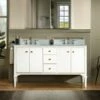 WOODBRIDGE Roma 61"x22"x38" Solid Wood Bath Vanity In White With Gold Hardware And Carrara Engineered Stone Composite Vanity Top With 3 Pre-Drilled Holes, Roma-6021-White+CALAVT6122D-8 -Woodbridgebath Shop 62cbf7d4690f1 thumb 600x600