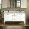 WOODBRIDGE Roma 61"x22"x38" Solid Wood Bath Vanity In White With Gold Hardware And Carrara Marble Top With Pre-Drilled Hole For Single Hole Faucet, Roma-6021-White+CAVT6122D-1 -Woodbridgebath Shop 62cbf874a2656 thumb 600x600