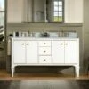 WOODBRIDGE Roma 61"x22"x38" Solid Wood Bath Vanity In White With Gold Hardware And Fish Belly Engineered Stone Composite Vanity Top With 3 Pre-Drilled Holes, Roma-6021-White+FBVT6122D-8 -Woodbridgebath Shop 62cbfa3d2170d thumb 600x600