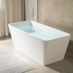 WOODBRIDGE 59 In. X 27.5 In. Luxury Contemporary Solid Surface Freestanding Bathtub In Matte White