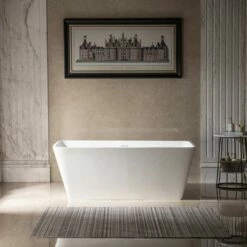 WOODBRIDGE 59 In. X 27.5 In. Luxury Contemporary Solid Surface Freestanding Bathtub In Matte White -Woodbridgebath Shop 62ce722c34450 thumb 600x600