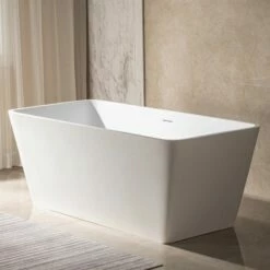 WOODBRIDGE 59 In. X 27.5 In. Luxury Contemporary Solid Surface Freestanding Bathtub In Matte White -Woodbridgebath Shop 62ce722c6f2f7 thumb 600x600