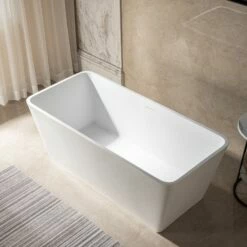 WOODBRIDGE 59 In. X 27.5 In. Luxury Contemporary Solid Surface Freestanding Bathtub In Matte White -Woodbridgebath Shop 62ce72329d5a2 thumb 600x600