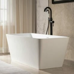 WOODBRIDGE 59 In. X 27.5 In. Luxury Contemporary Solid Surface Freestanding Bathtub In Matte White -Woodbridgebath Shop 62ce723c61b73 thumb 600x600