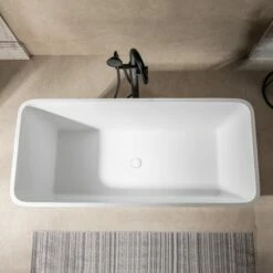 WOODBRIDGE 59 In. X 27.5 In. Luxury Contemporary Solid Surface Freestanding Bathtub In Matte White -Woodbridgebath Shop 62ce7240abbf7 thumb 600x600
